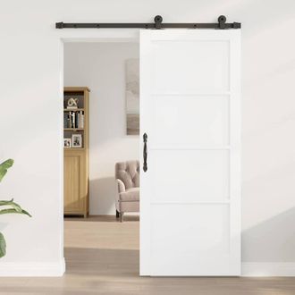 Berkfield Home Sliding Door with Hardware Set ORKDALWhite Solid Wood Pine in White