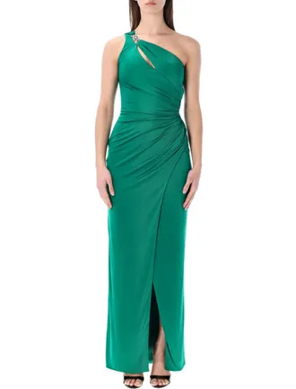 Versace Green One Shoulder Draped Dress
