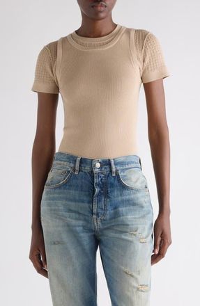 Acne Studios Prelayered Wool Blend Rib Pointelle Knit Sweater in Beige at Nordstrom, Size X-Small