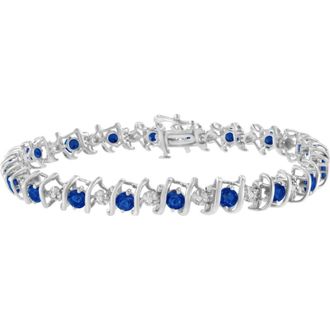House of Brilliance 925 Sterling Silver Lab-Grown Birthstone and 1/6 Cttw Diamond Tennis Bracelet in Blue Sapphire at Nordstrom