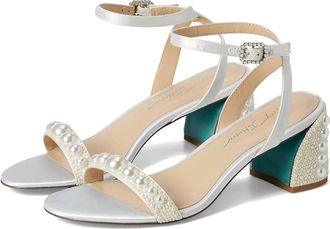 Betsey Johnson Womens Blue by Betsey Johnson Tina Sandals Ivory Pearl Block Heel HAWK1178