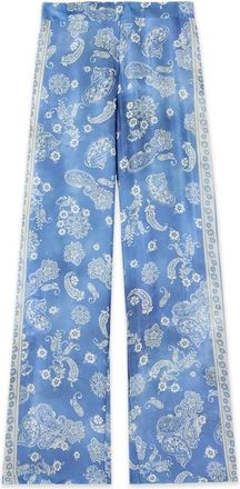 Oltre Patroon Palazzo Broek van Satijn - Dames - Wijde Broeken - Blauw - S - Satijn - Broeken