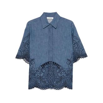 Zimmermann Denim Shirts, female, Blue, Size: M Coco Embroidered Denim Shirt
