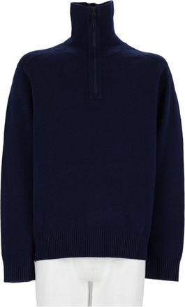 Parajumpers Navy Blue High Collar Wool-Blend Zip-Through Knit Sweater
