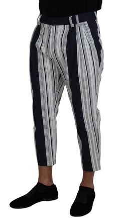 Dolce & Gabbana Mens White Cotton Striped Cropped Pants