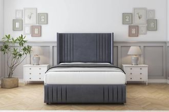 Comfort Beds Elise Plush Divan Base No Drawers - 54 Wingback-Footboard in Dark Grey | Size: Double