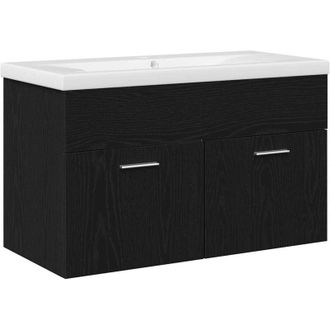 vidaXL Mueble De Lavabo Con Puerta Roble Negro 80 X 38.5 X 46 Cm Vidaxl