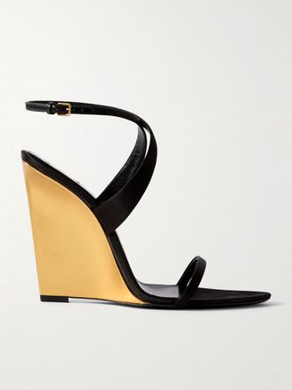 Saint Laurent Sandali In Raso Con Zeppa Salome - Nero