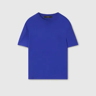 Gucci Knitted T-shirt With Embroidery, Size XXXL, Blue, Ready-to-wear