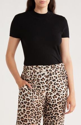 T Tahari Mock Neck Short Sleeve Knit Sweater in Black at Nordstrom Rack, Size X-Small