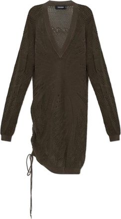 Dsquared2 V-hals Midi Jurk met Trekkoord - Dames - Casual kleedjes - Groen - XS - Katoen - Kleedjes