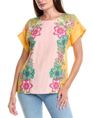 T Tahari Linen-Blend Blouse