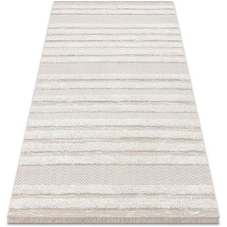 RugsX Alfombra Eko Sizal Moroc 22329 Zigzag, L&iacute;neas Boho Flecos, Estructural - Beige / Crema Beige 155x220 Cm