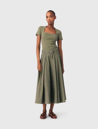 Maje Square-neck Ribbed Jumper - Khaki - Maje