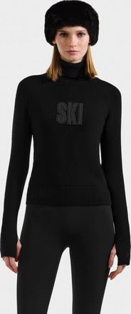 Rudsak Novie Knit Embellished Ski Logo Turtleneck Sweater in Black at Nordstrom, Size X-Large