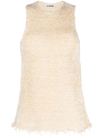 Jil Sander frayed knitted top - women - Silk/Cotton - 38 - Neutrals