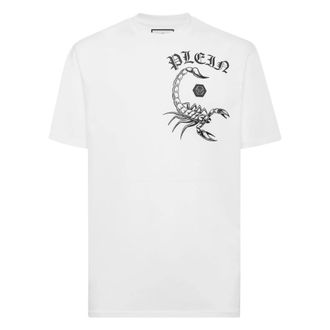 Philipp Plein Tops, Heren, Wit, 4Xl, Katoen, T-shirt Ronde Hals SS Scorpion