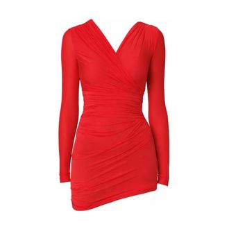 Balenciaga Minivestido drapeado con cuello en V - Dresses - Mujer - Rojo - S