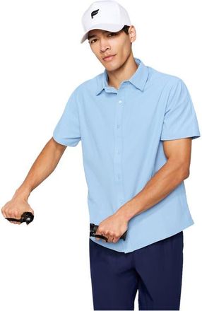 Fabletics The Don Short Sleeve Button Up in Newport Blue at Nordstrom, Size Xx-Large