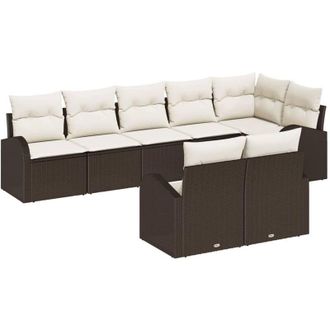 vidaXL Vidaxl - Conjunto De Sof&aacute; De Jard&iacute;n 8 Pcs Marr&oacute;n Y Blanco Polirat&aacute;n