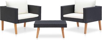 vidaXL Set De Muebles De Jard&iacute;n 3 Pzas Y Cojines Rat&aacute;n Sint&eacute;tico Negro Vidaxl