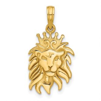 Diamond2Deal 14k Yellow Gold Polished Lion Head with Crown Pendant
