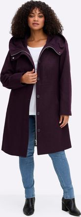 Sheego Kurzmantel SHEEGO, Damen, Gr. 40, aubergine, 90% Polyester, 10% Wolle, unifarben, unifarben mit Farbeinsatz, unifarben mit Farbeins&auml;tzen, M&auml;ntel Kurzm