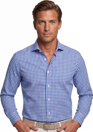 John Miller overhemd blauw geruit wide collar