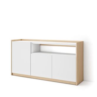 Skraut Home Skraut Home - Aparadores Para Sal&oacute;n, 156x37x80cm, 3 Puertas, Armario, Zapatero, Blanco Y Roble Soft