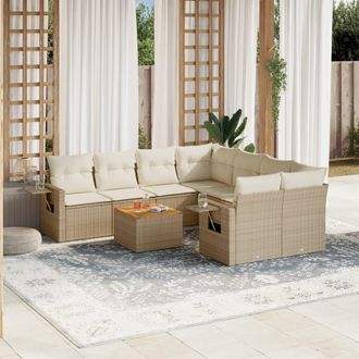 vidaXL Set De Sof&aacute;s De Jard&iacute;n 9 Pzas Con Cojines Rat&aacute;n Sint&eacute;tico Beige Vidaxl