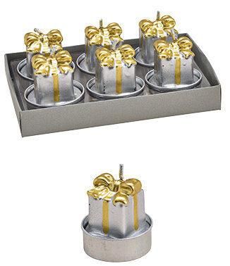 Global Interiors Teelicht-Set Geschenkp&auml;ckchen 6 St&uuml;ck - Silber
