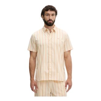 Lacoste Gestreepte Poplin Shirt - Heren - Korte mouwen Overhemden - Geel - XL - Katoen - Overhemden