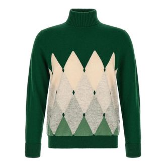 Ballantyne Klassieke Diamant Trui met Col - Heren - Coltruien - Groen - 2XL - Kasjmier - Truien & Vesten