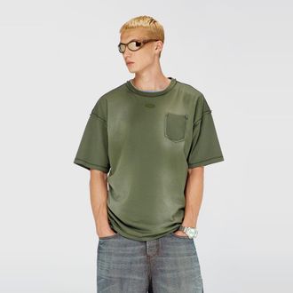 Diesel Faded T-shirt with ripped pocket detail - T-Shirts - Man - Green