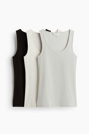 H&M 3-pack Ribbed Vest Tops in Black/ivory/gray at Nordstrom, Size Xx-Large