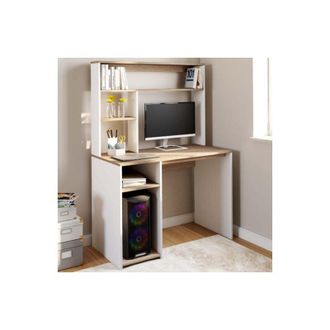 IDMarket Idmarket - Scrivania dan bianca e faggio con ripiani di contenimento