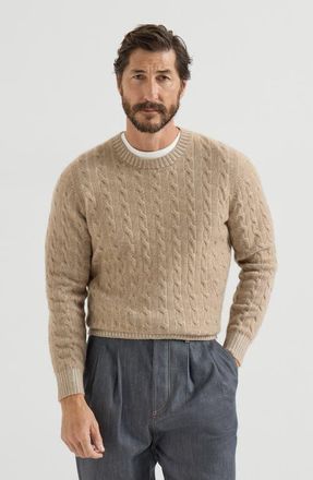 Brunello Cucinelli Cashmere vanis&eacute; cable knit sweater in Brown at Nordstrom, Size 56 It