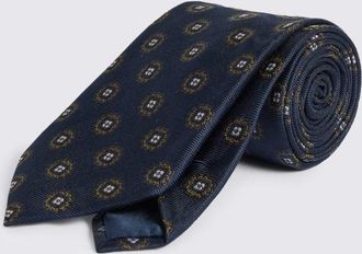 Moss Navy Green Silk Medallion Tie