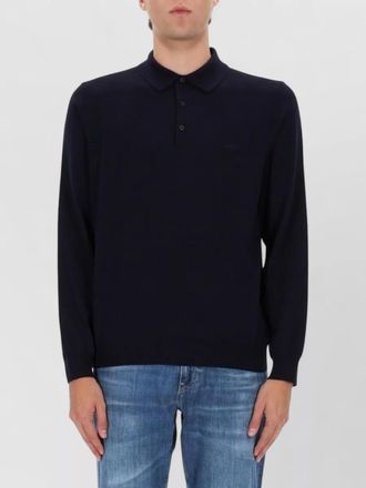 HUGO BOSS polo collar knit sweater with ribbed cuffs and hem