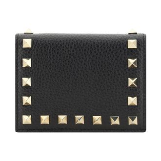 Valentino Garavani Accessoires, Dames, Zwart, ONE Size, Leer, Zwarte leren portemonnee met studs