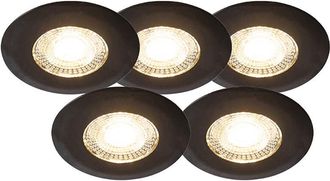 QAZQA Qazqa - Set of 5 Recessed Spotlights Black 3-Step Dimmable IP44 - Ulo