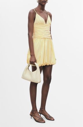 Mango Ruched Bubble Hem Minidress in Pastel Yellow at Nordstrom, Size 2