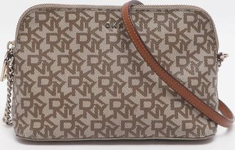 DKNY Dkny Brown/beige Signature Coated Canvas Dome Crossbody Bag
