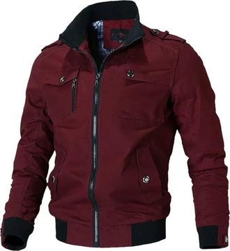Generic Mens Bomber Jacket Men Windbreaker Jacket Coat Men Stand Slim Jacket Burgundy XL