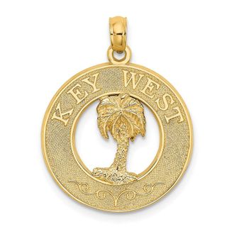 Diamond2Deal 14k Yellow Gold KEY WEST with Palm Tree Circle Charm Pendant