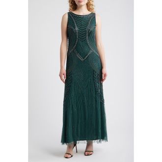 Pisarro Nights Beaded Chevron Sleeveless A-Line Gown in Hunter at Nordstrom, Size 10
