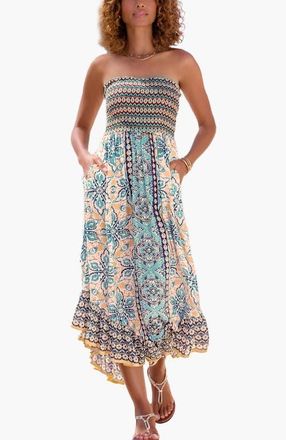 Lascana Smocked Bodice Printed Dress in Blue Multi at Nordstrom, Size 12