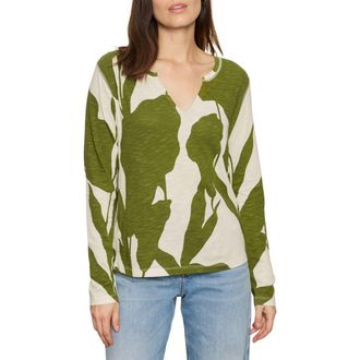 Sanctuary Print Split Neck Knit Top in Martini Abstract Green at Nordstrom Rack, Size Xx-Small