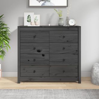 vidaXL Armario Auxiliar De Madera Maciza De Pino Gris 100x40x90 Cm Vidaxl