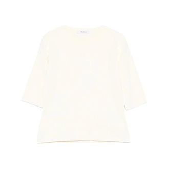 Max Mara Round-neck Knitwear, female, White, Size: XS Mxpaustero Short-sleeved Top